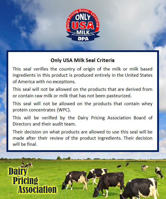 Only USA milk seal criteria